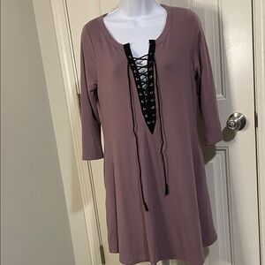 Lace-Up Tunic Dress in Dusty Mauve euc